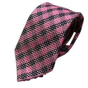 Duchamp London Tie 100% Silk Made in Italy Plaid Woven Pink 2.75"